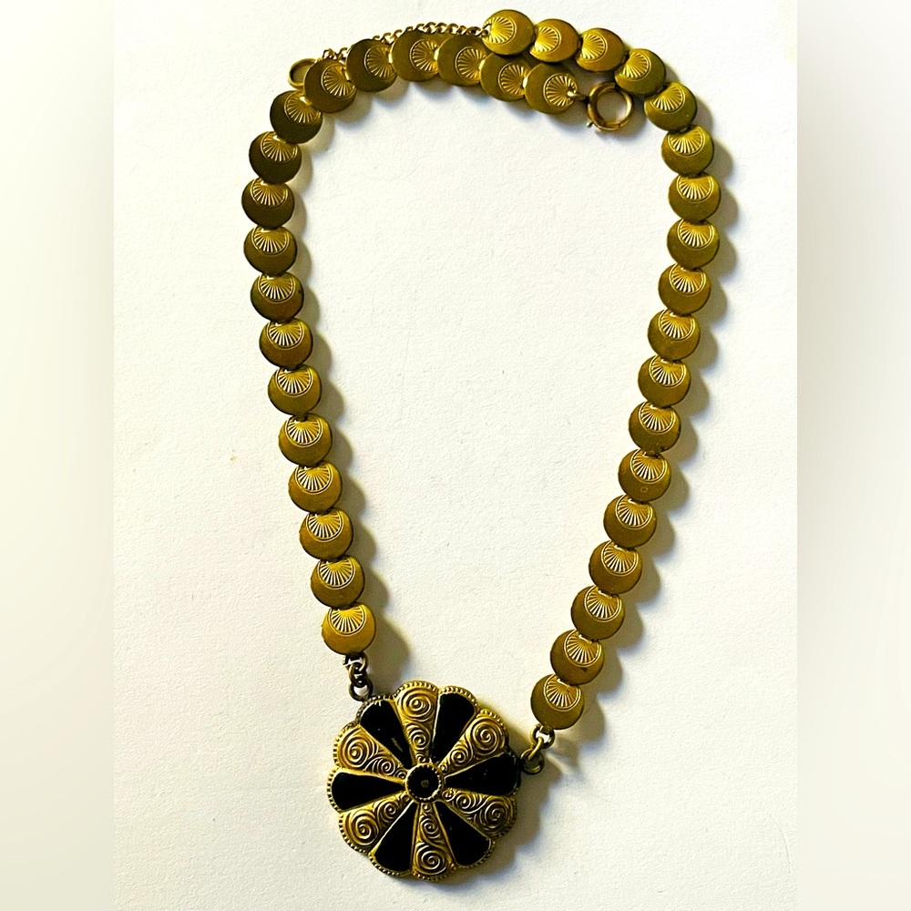 Vintage art deco Damascene pendant necklace choker bohemian goth